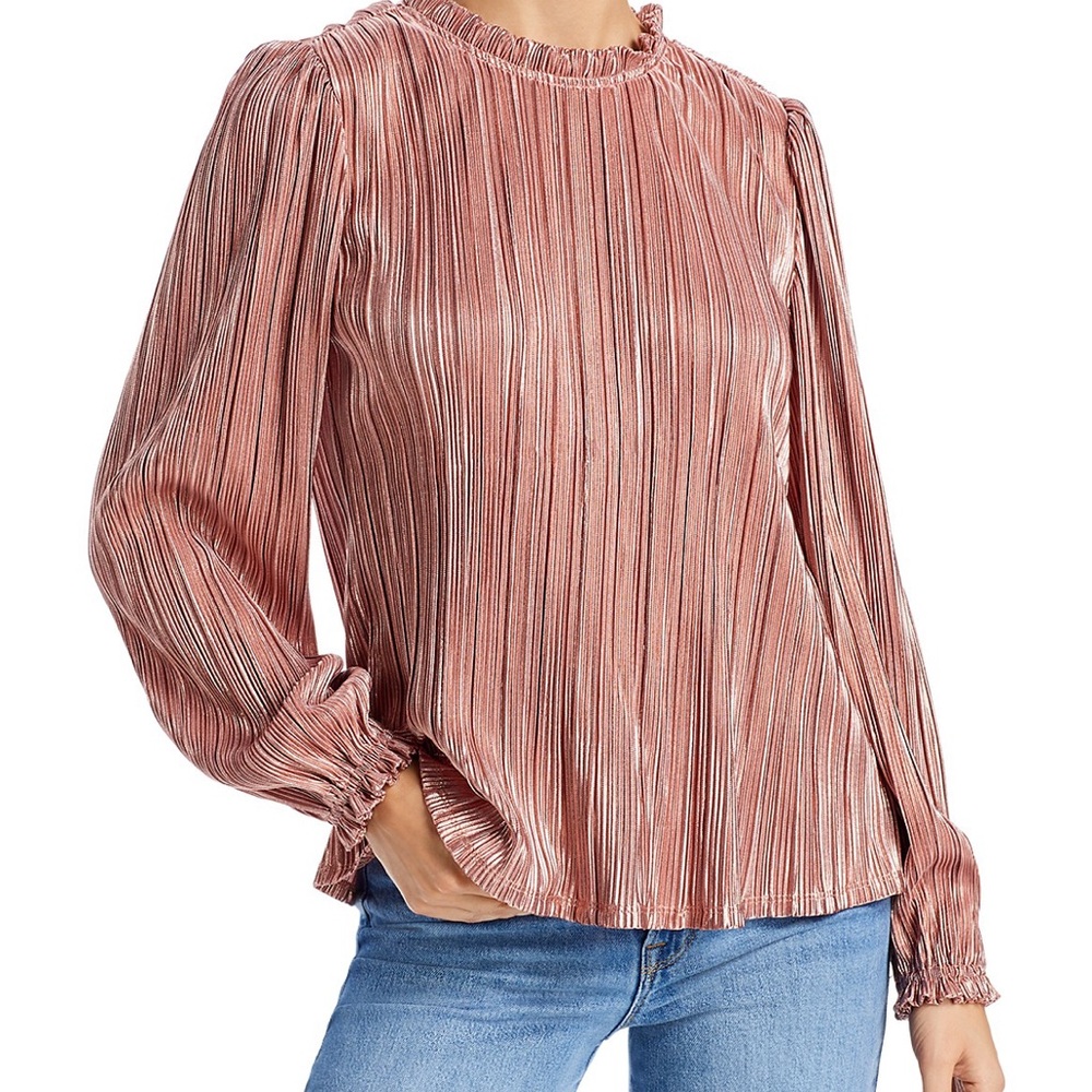Aqua Pleated Ruffle Neck Top